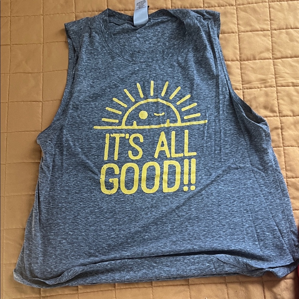 Gray Sleeveless Top with Yellow Graphic